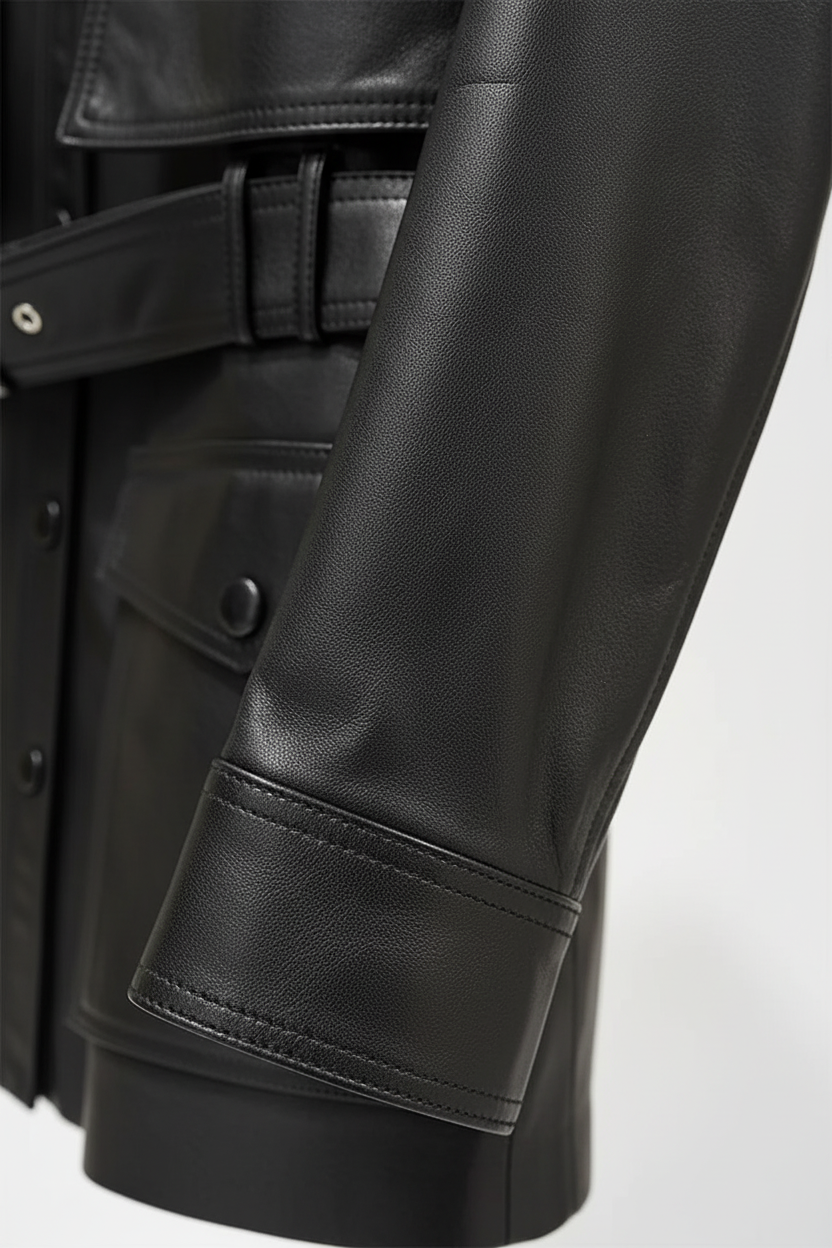 GENEVIEVE - Mid-Length Be - sleeve cuff, fabric texture, stitching detail