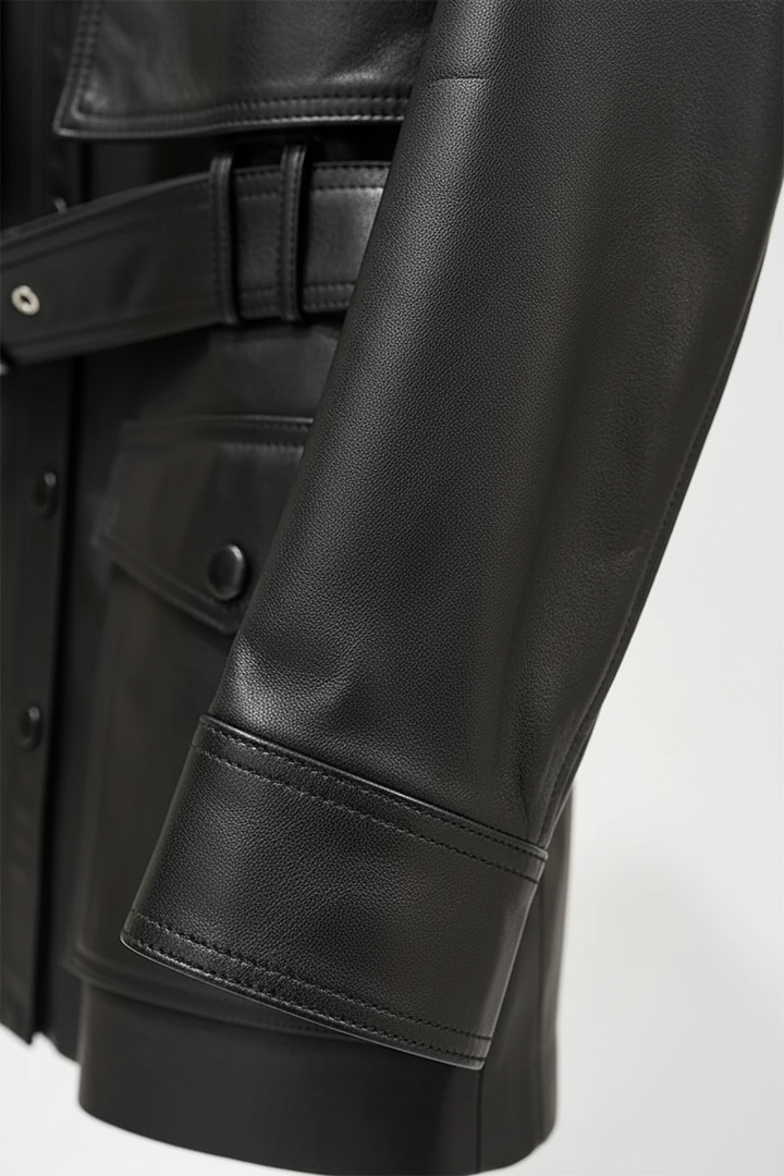 GENEVIEVE - Mid-Length Be - sleeve cuff, fabric texture, stitching detail