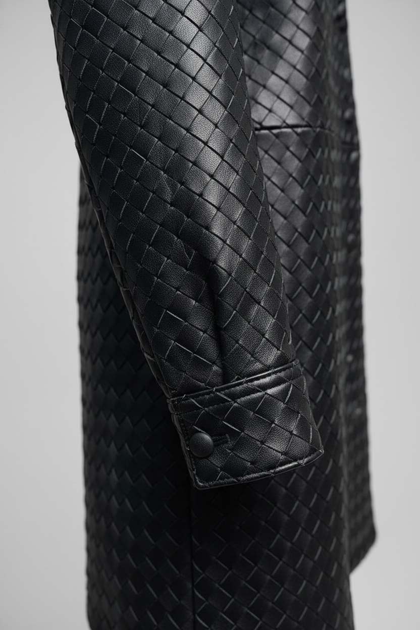 GISELE - Black Woven Sheepskin - Black woven texture, sleeve cuff, detailed stitching