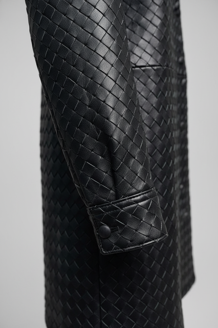 GISELE - Black Woven Sheepskin - Black woven texture, sleeve cuff, detailed stitching
