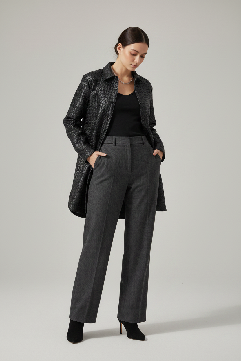 GISELE - Black Woven Sheepskin - black woven leather, shirt-dress, quiet luxury