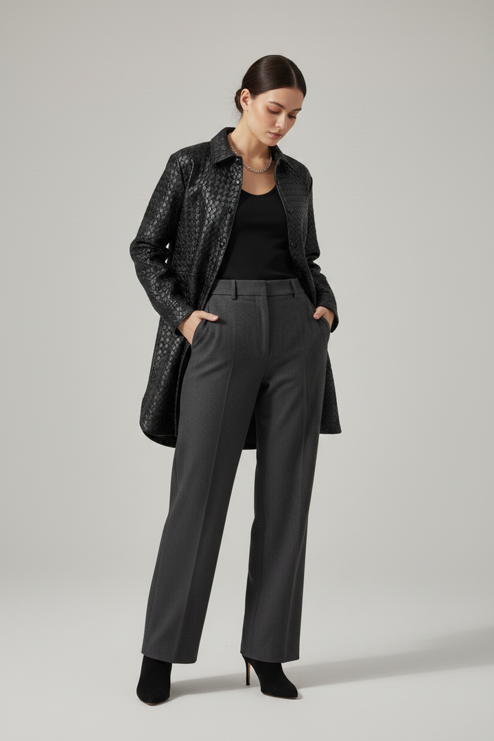 GISELE - Black Woven Sheepskin - black woven leather, shirt-dress, quiet luxury