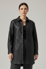 GISELE - Black Woven Sheepskin Leather Shirt Jacket