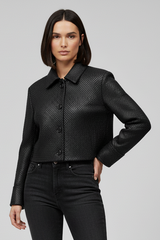 HARLOW - Cropped Woven Sheepskin Leather Jacket