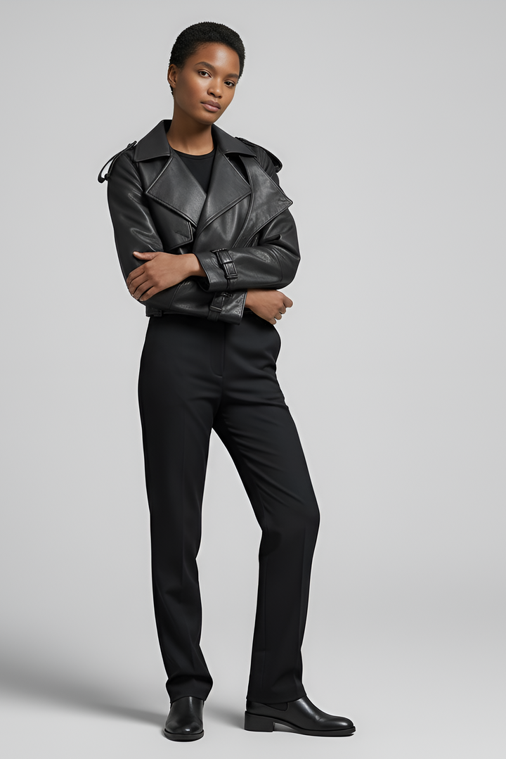 HARMONY cropped vintage leather jacket women black outfit elegant cropped leather jacket