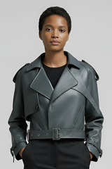 HARMONY - Cropped Vintage Sheepskin Leather Jacket Statement Edition