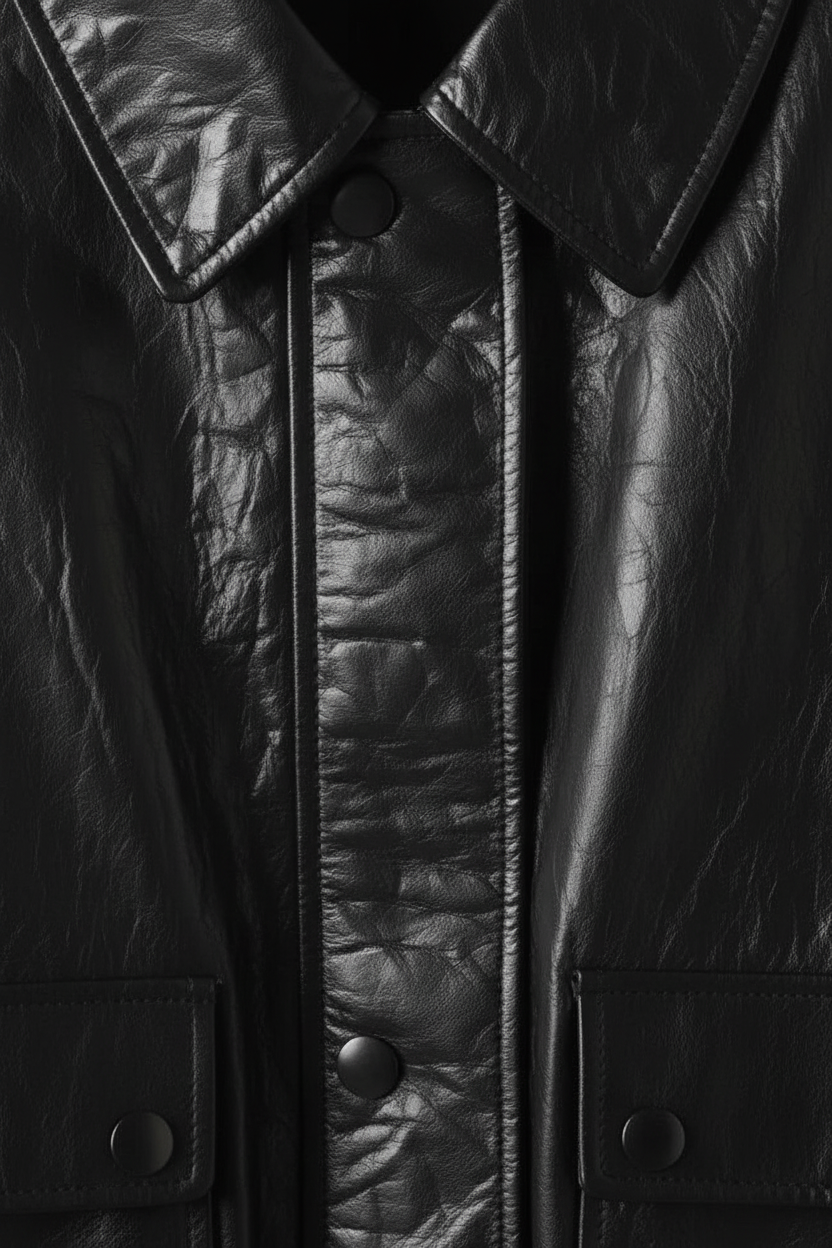 HARPER - Waxed Cowhide Le - front closure, button, zipper, texture