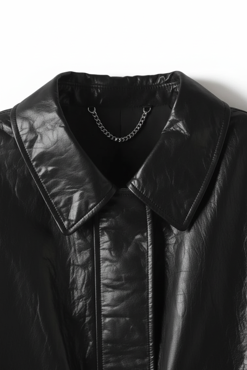 HARPER - Waxed Cowhide Leather - waxed cowhide leather, collar detail, luxury texture, premium stitching