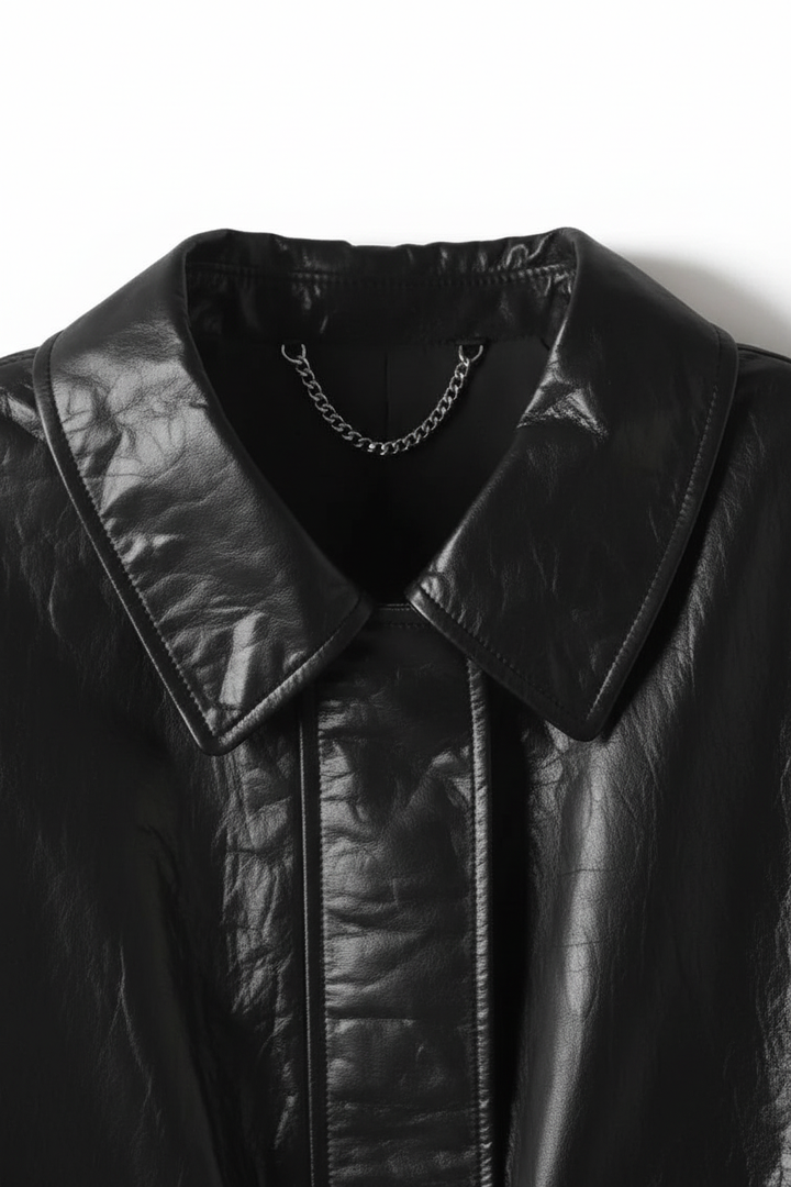 HARPER - Waxed Cowhide Leather - waxed cowhide leather, collar detail, luxury texture, premium stitching