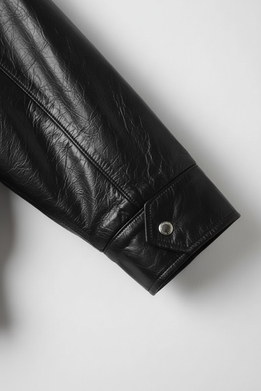 HARPER - Waxed Cowhide Le - Waxed Cowhide, Sleeve Cuff, Fabric Texture