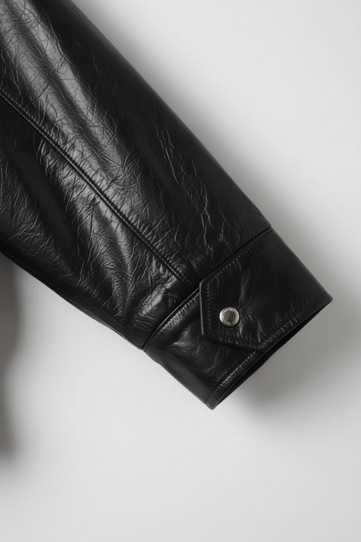 HARPER - Waxed Cowhide Le - Waxed Cowhide, Sleeve Cuff, Fabric Texture