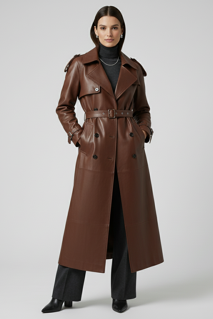 HAYES - Long Sheepskin Le - brown, shearling, premium, hands in pockets