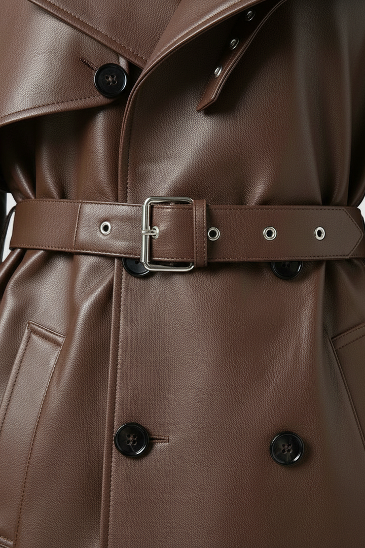 HAYES - Long Sheepskin Leather Jacket - front closure buttons zipper