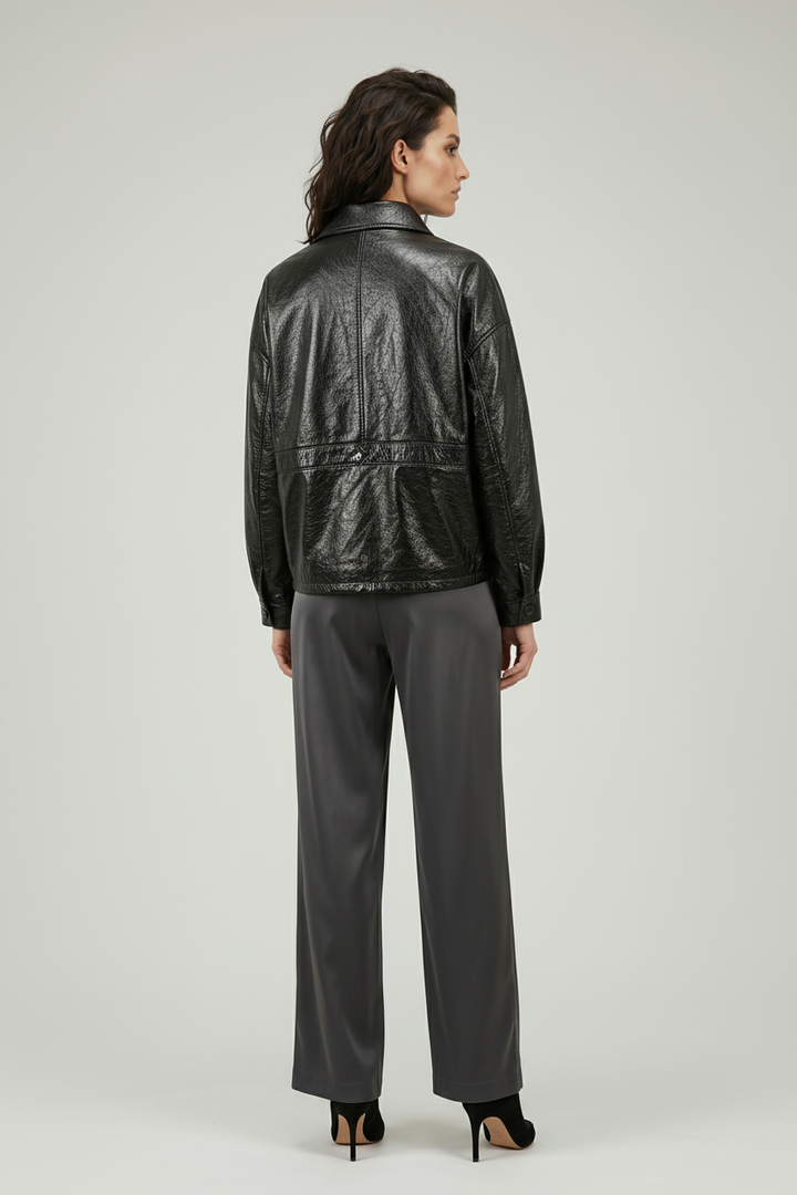 HELOISE - Wax Leather Jacket - elegant, sophisticated apparel, rear view