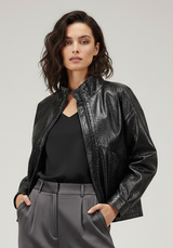 HELOISE - Stand Collar Vintage Wax Leather Jacket
