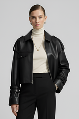 HOLLIS - Cropped Sheepskin Motorcycle Jacket Dark Edition