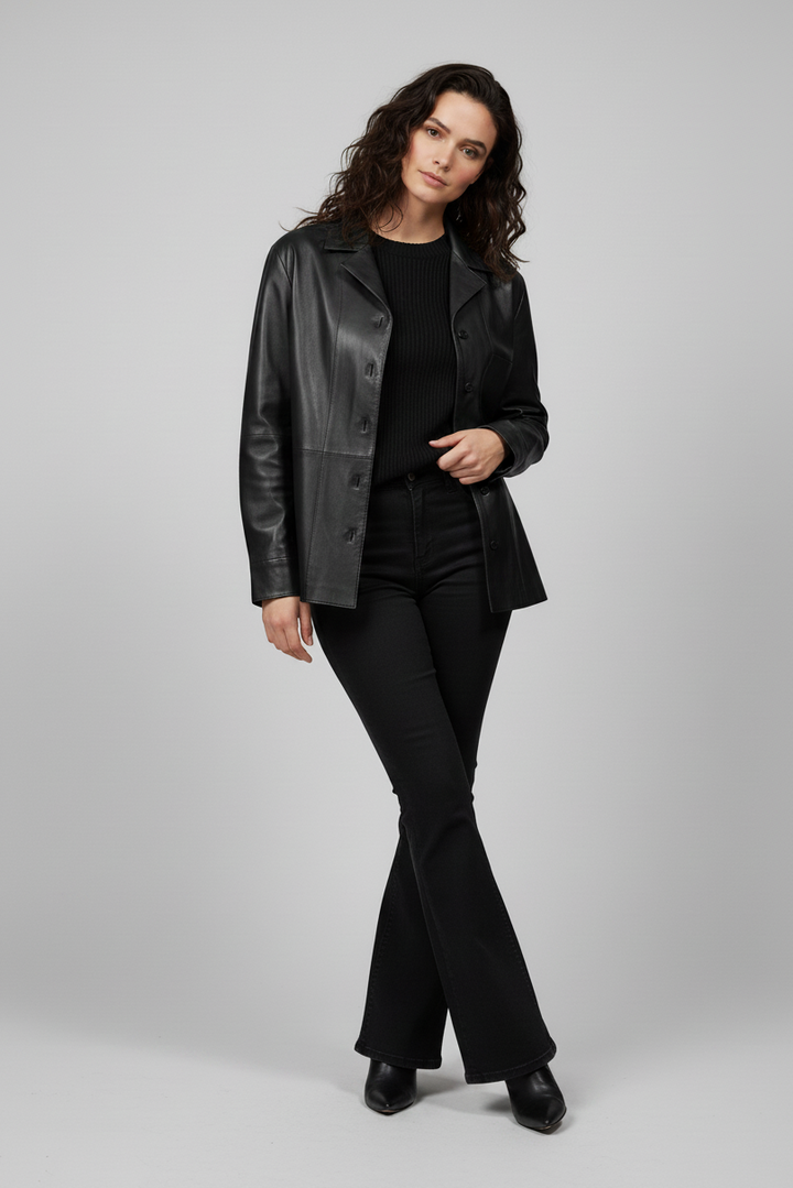 IMOGEN - Cropped Sheepskin - black cropped luxury sheepskin, crossed legs