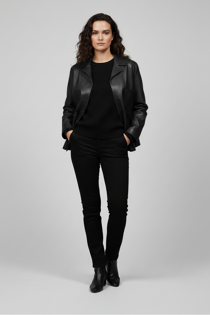 IMOGEN - Cropped Sheepskin - black cropped sheepskin luxury, walking shot