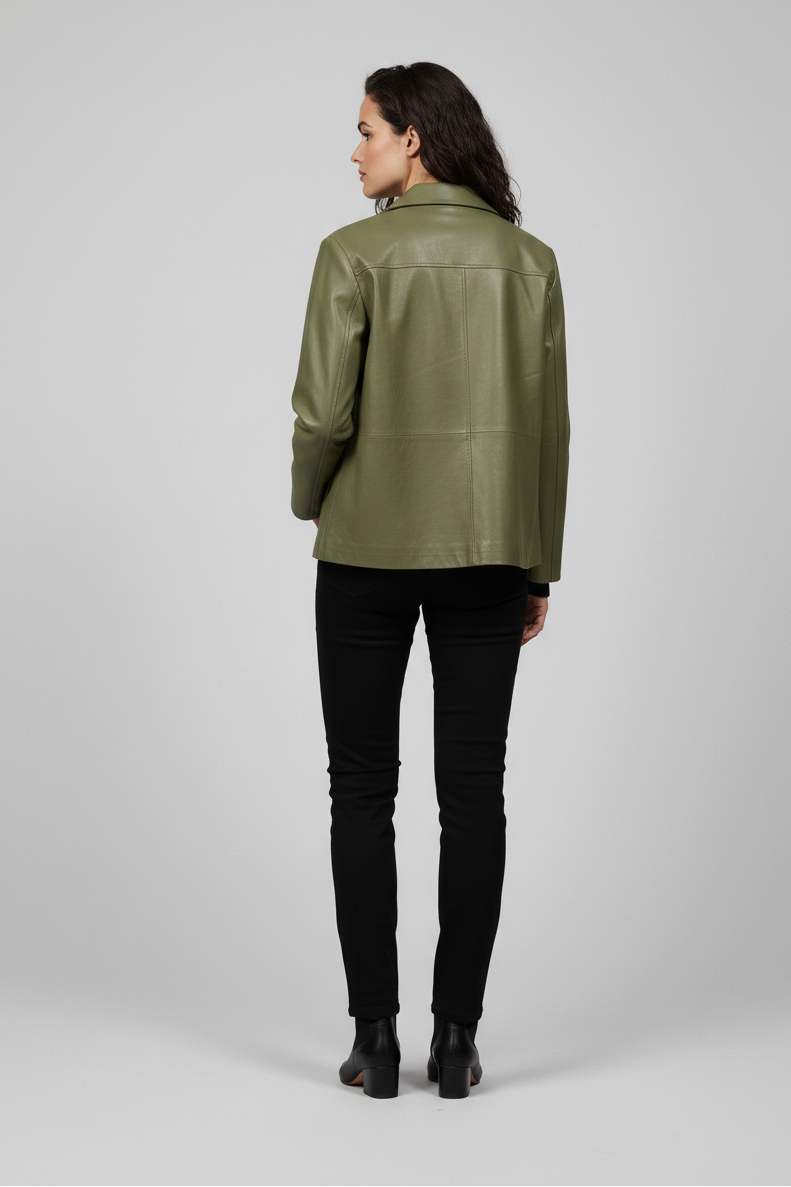 IMOGEN - Cropped Sheepskin - olive green studio luxury shearling, rear view