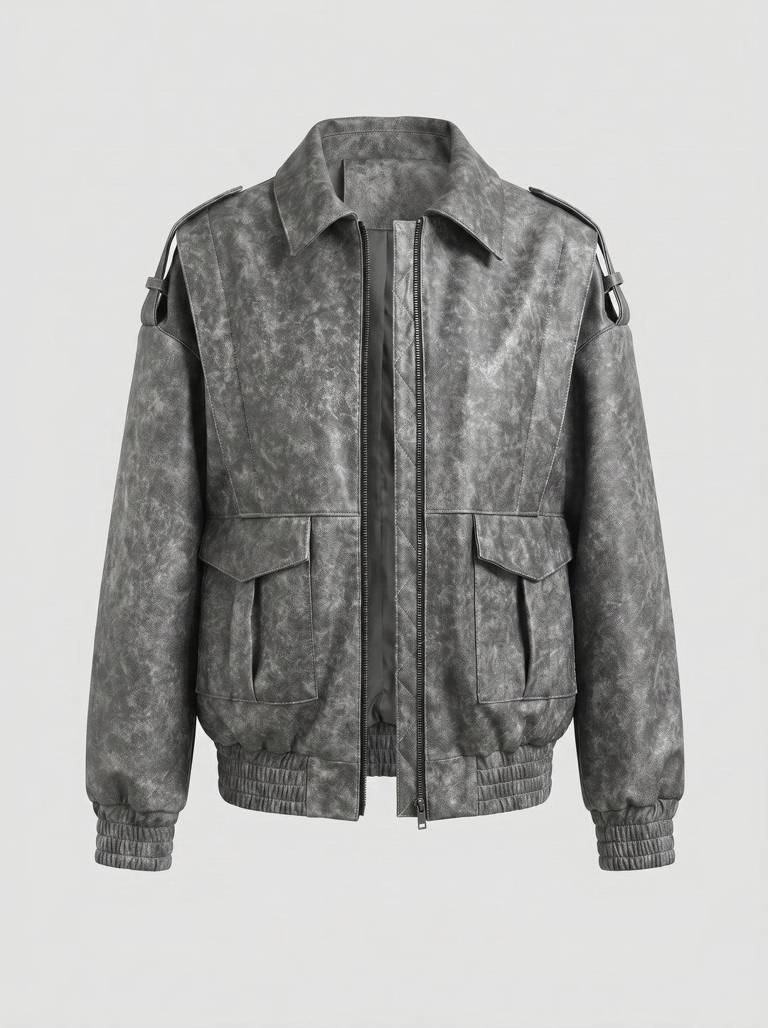 FLORENCE - Grey distressed bomber jacket with cargo pockets, Rule Strict: Generete in english