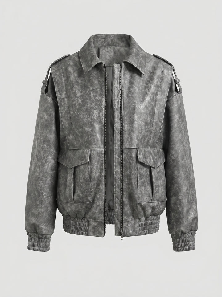 FLORENCE - Grey distressed bomber jacket with cargo pockets, Rule Strict: Generete in english