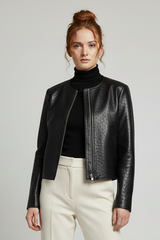 KENNA - Round-Neck Sheepskin Leather Jacket