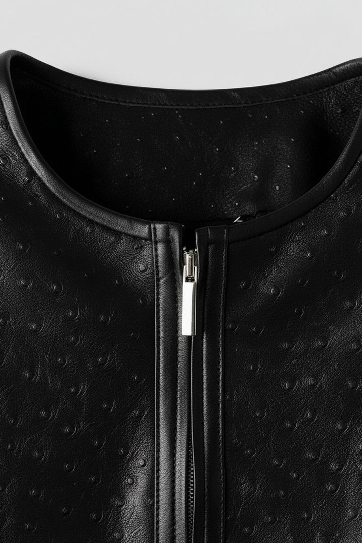 KENNA - Luxurious Round-N - coat collar, detailed stitching, fabric texture