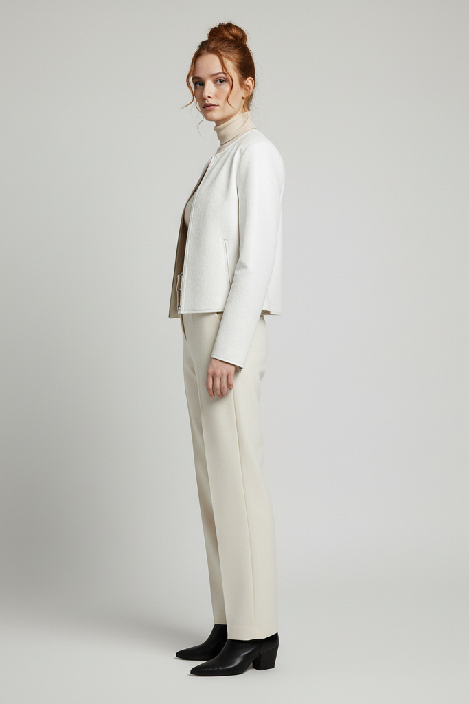 KENNA - Luxurious Round-Neck - female model, side profile, full body, elegant