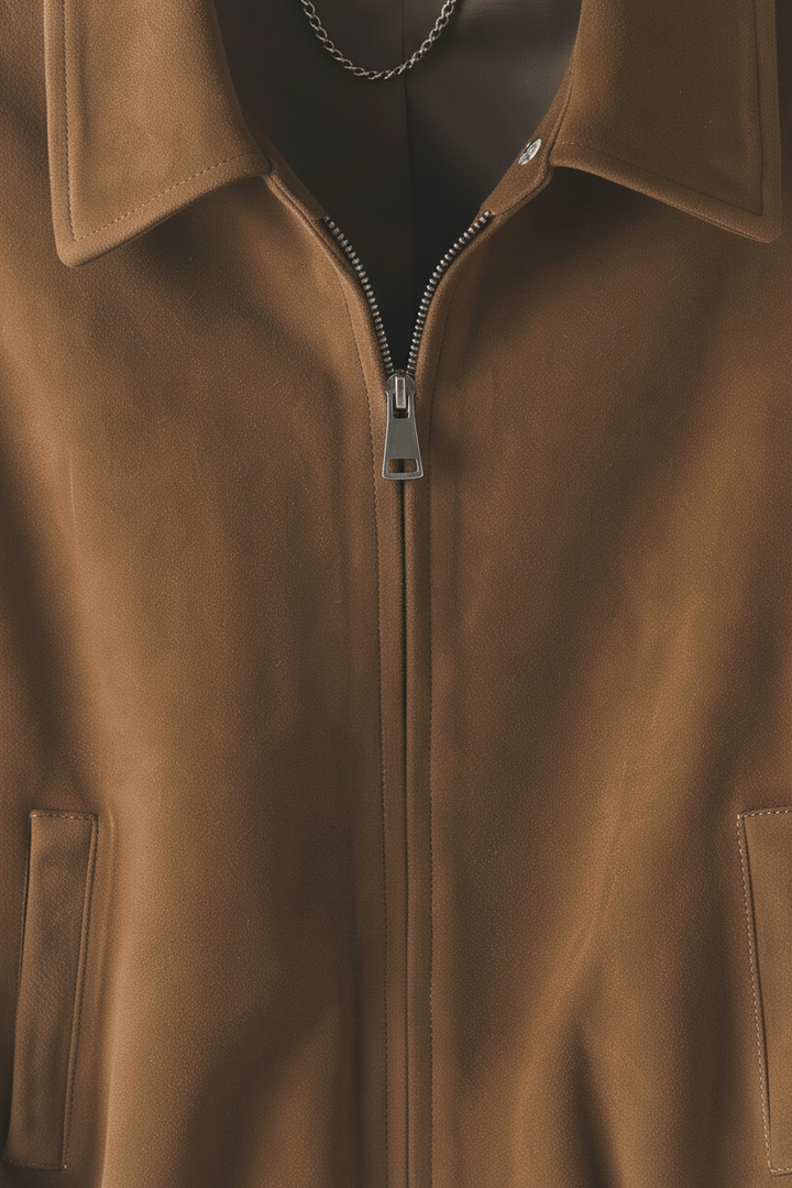KINSLEY - Suede Leather Bomber - suede, collar detail, luxury texture