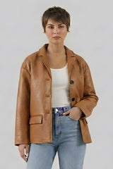 LANE - Single-Breasted Bubble Leather Jacket