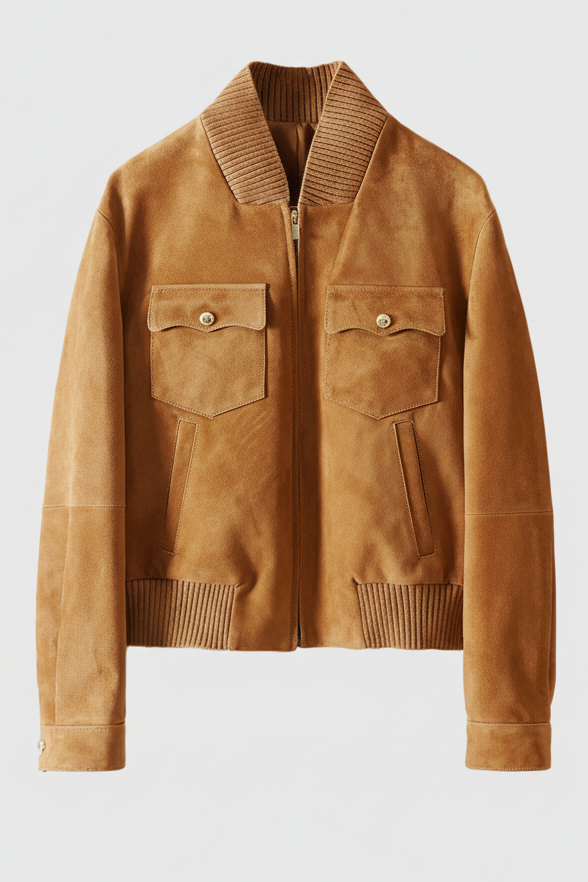 LOGAN - Suede Leather Bom - premium suede, classic bomber, detailed texture