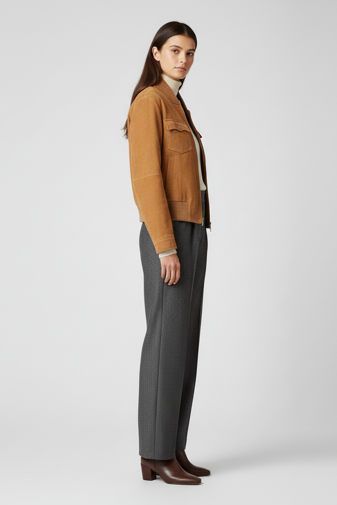 LOGAN - Suede Leather Bom - women's, quiet luxury, side-profile, full-body