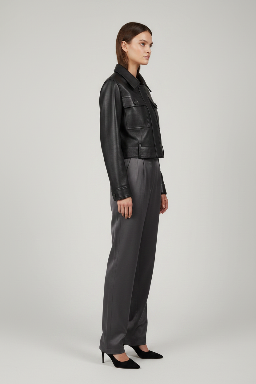 MADELEINE - Genuine Sheep - black cropped tailored leather