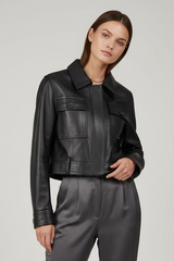 MADELEINE - Genuine Sheepskin Utility Leather Jacket