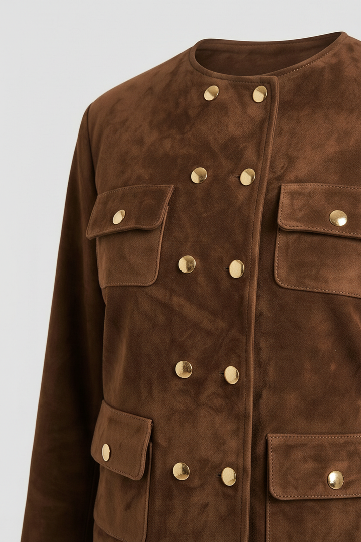 MARGAUX - Double-Breasted - front closure detail, buttons, zipper, texture