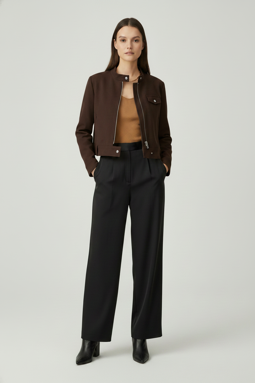 MARGOT - Cropped Sheepski - dark brown quiet luxury