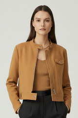 MARGOT - Cropped Sheepskin Suede Racer Jacket