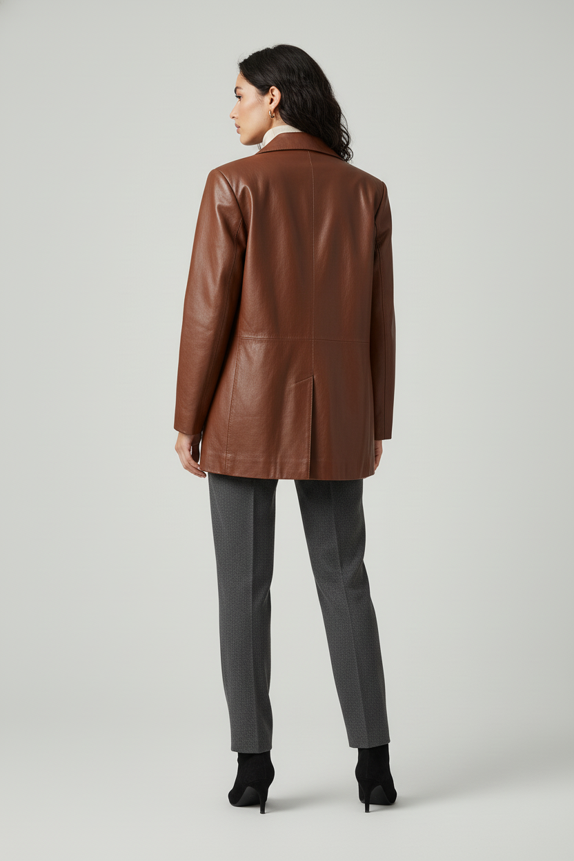 MARGOT - Vegetable-Tanned - cognac leather blazer, oversized, quiet luxury