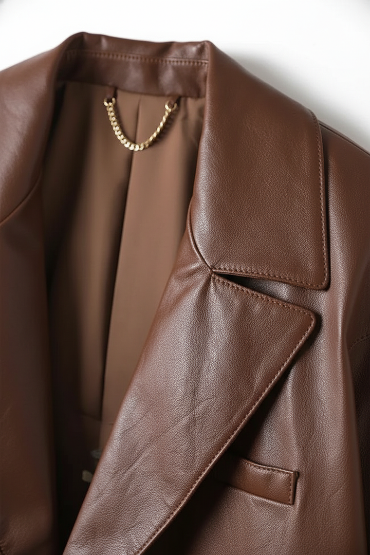 MARGOT - Vegetable-Tanned - collar detail, precise stitching, leather texture
