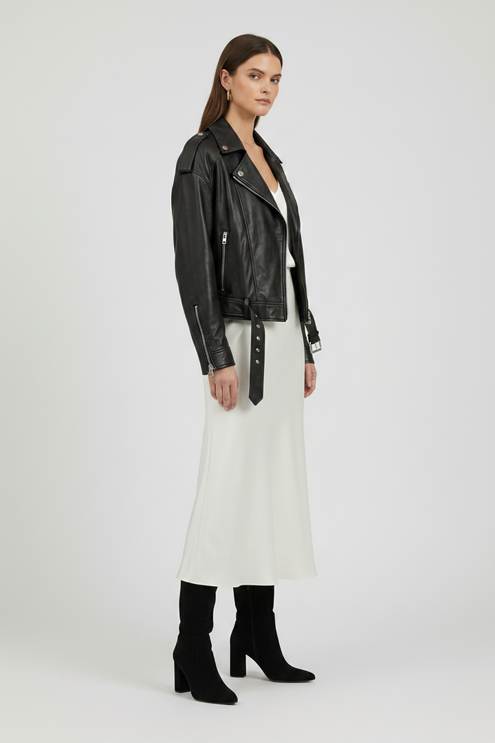 MARIANNE - MOTO LEATHER Jacket - biker premium supple elegant, side profile
