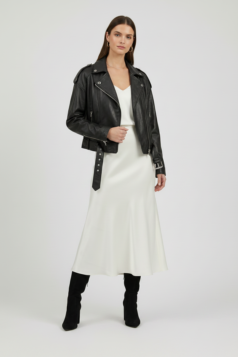 MARIANNE - MOTO LEATHER Jacket - black leather jacket, studio, quiet luxury