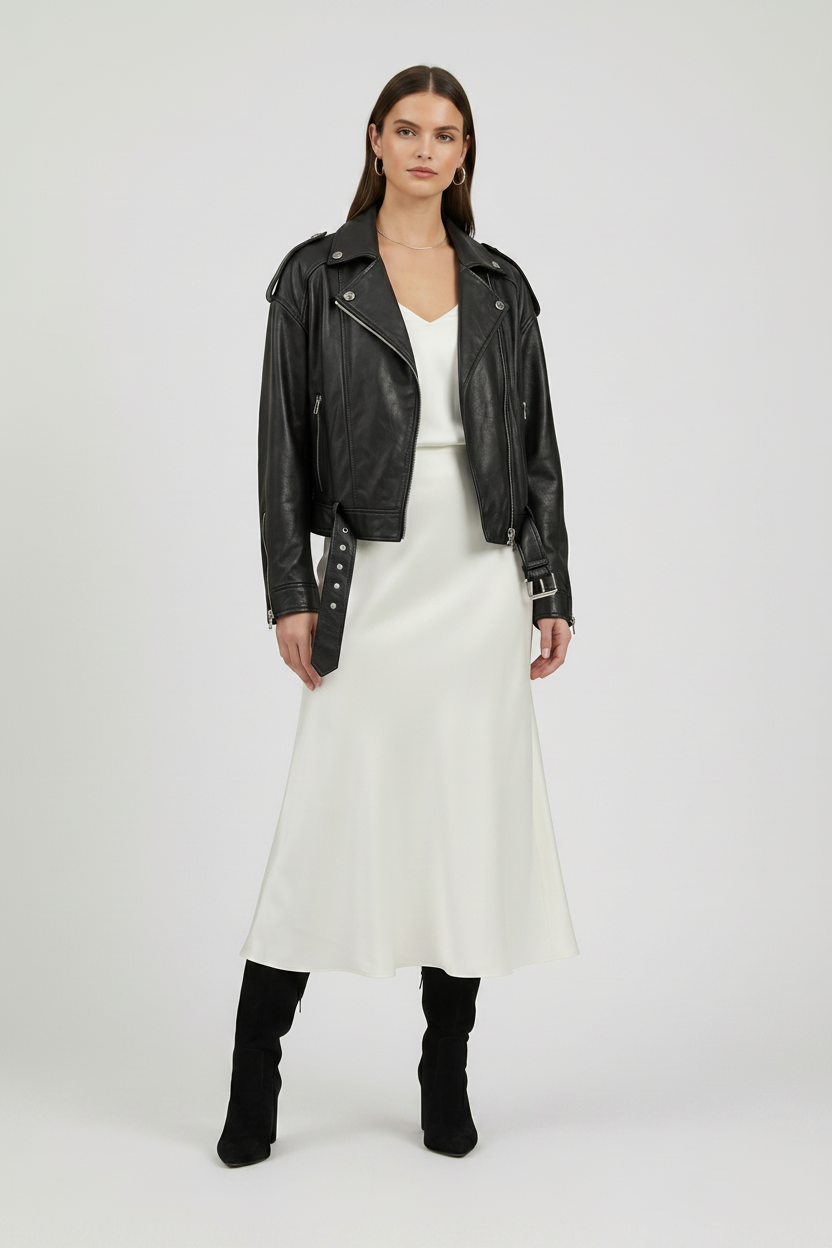 MARIANNE - MOTO LEATHER Jacket - black premium sleek