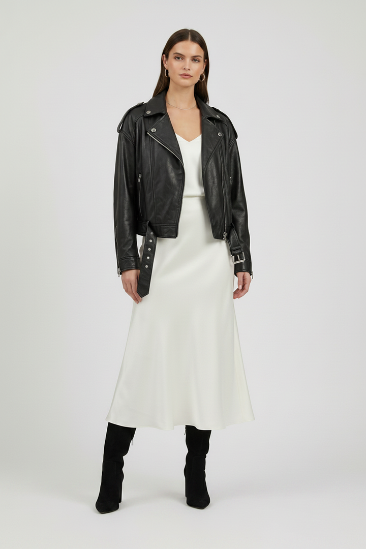 MARIANNE - MOTO LEATHER Jacket - black premium sleek