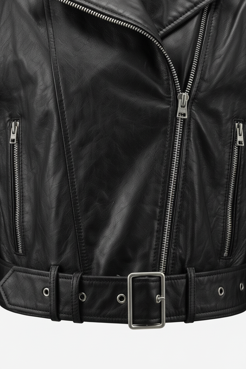 MARIANNE - MOTO LEATHER J - front closure zipper buttons stitching