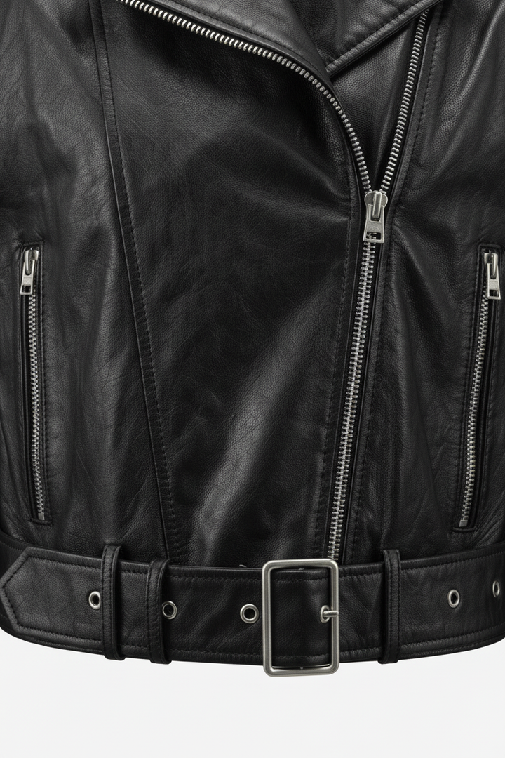 MARIANNE - MOTO LEATHER J - front closure zipper buttons stitching
