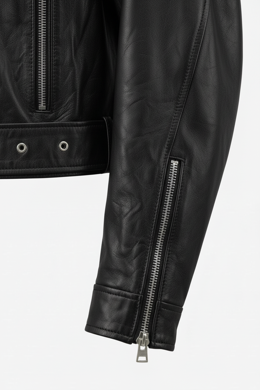 MARIANNE - MOTO LEATHER J - sleeve, cuff, leather texture, stitching detail