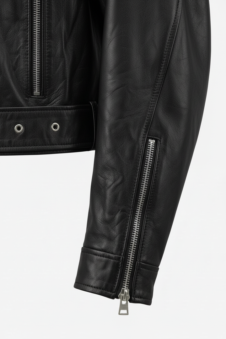 MARIANNE - MOTO LEATHER J - sleeve, cuff, leather texture, stitching detail