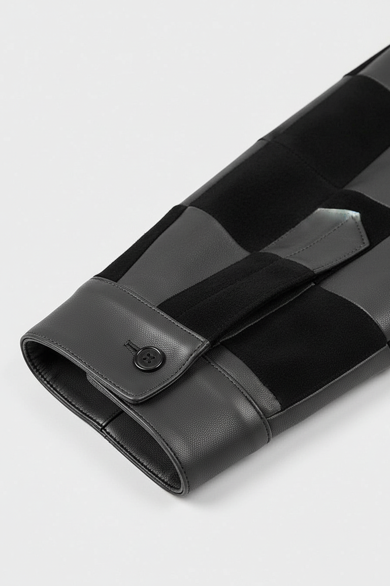 Black leather wallet with a checkered pattern on a white background