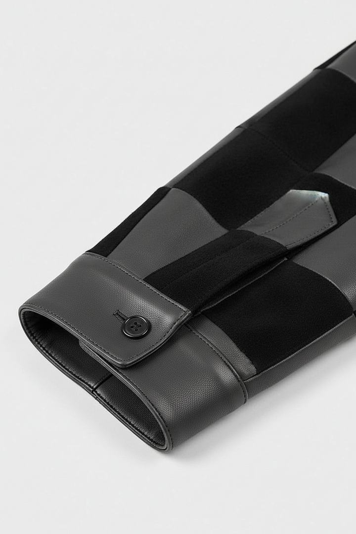 Black leather wallet with a checkered pattern on a white background