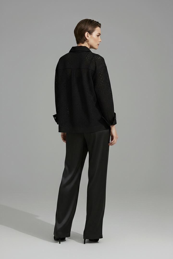 MICHELE - Cropped Perforated Suede Leather Jacket - rear view